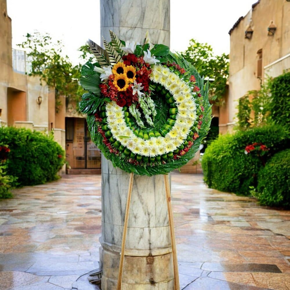 Corona Fúnebre Cruz de Vida Eterna – Rosas y Girasoles - Imagen 2