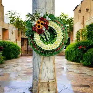 Corona Fúnebre Cruz de Vida Eterna, Rosas y Girasoles, foto 2