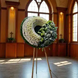 Corona Fúnebre Manto de Gracia Divina, Vuelta Celestial de Flor Blanca