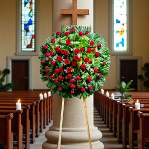 Corona Fúnebre de Rosas Rojas – Tributo Clásico