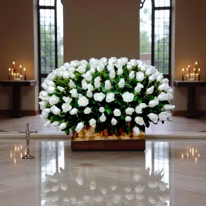 Pie de Caja “Descanso en la Luz” – Rosas Blancas en Honor Celestial