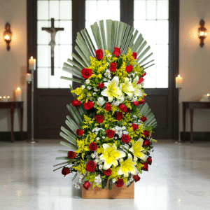Pie de Caja Tributo de Amor Infinito – Con Lirios y Rosas