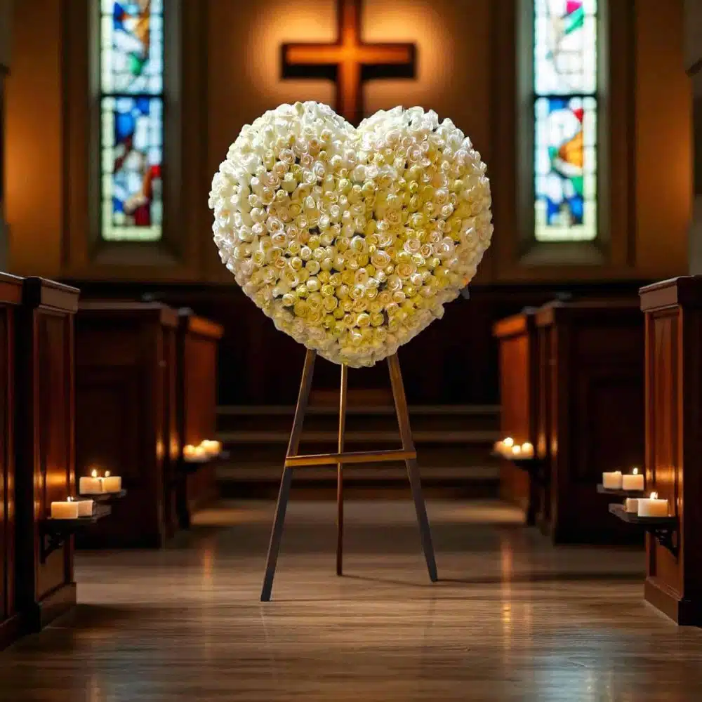 Corazón Fúnebre de 500 Rosas Blancas, Tributo Celestial