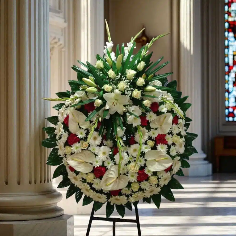 Corona Fúnebre Premium con Anturios, Tributo Celestial