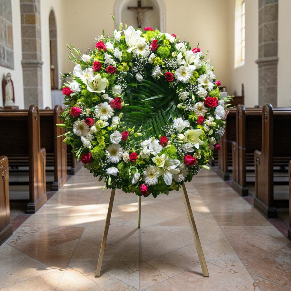 Corona Fúnebre Abrazo de Palma en tripié, foto 1