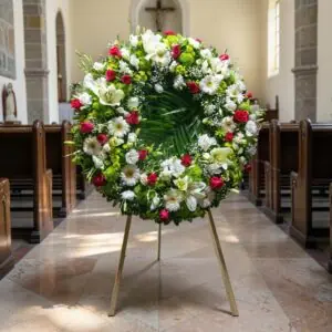 Corona Fúnebre Abrazo de Palma en tripié, foto 1