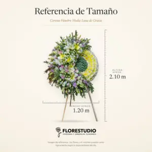 Corona Fúnebre Media Luna de Gracia, referencia de tamaño: 2.10 m de alto y 1.20 m de ancho Corona Fúnebre Media Luna de Gracia, referencia de tamaño: 2.10 m de alto y 1.20 m de ancho