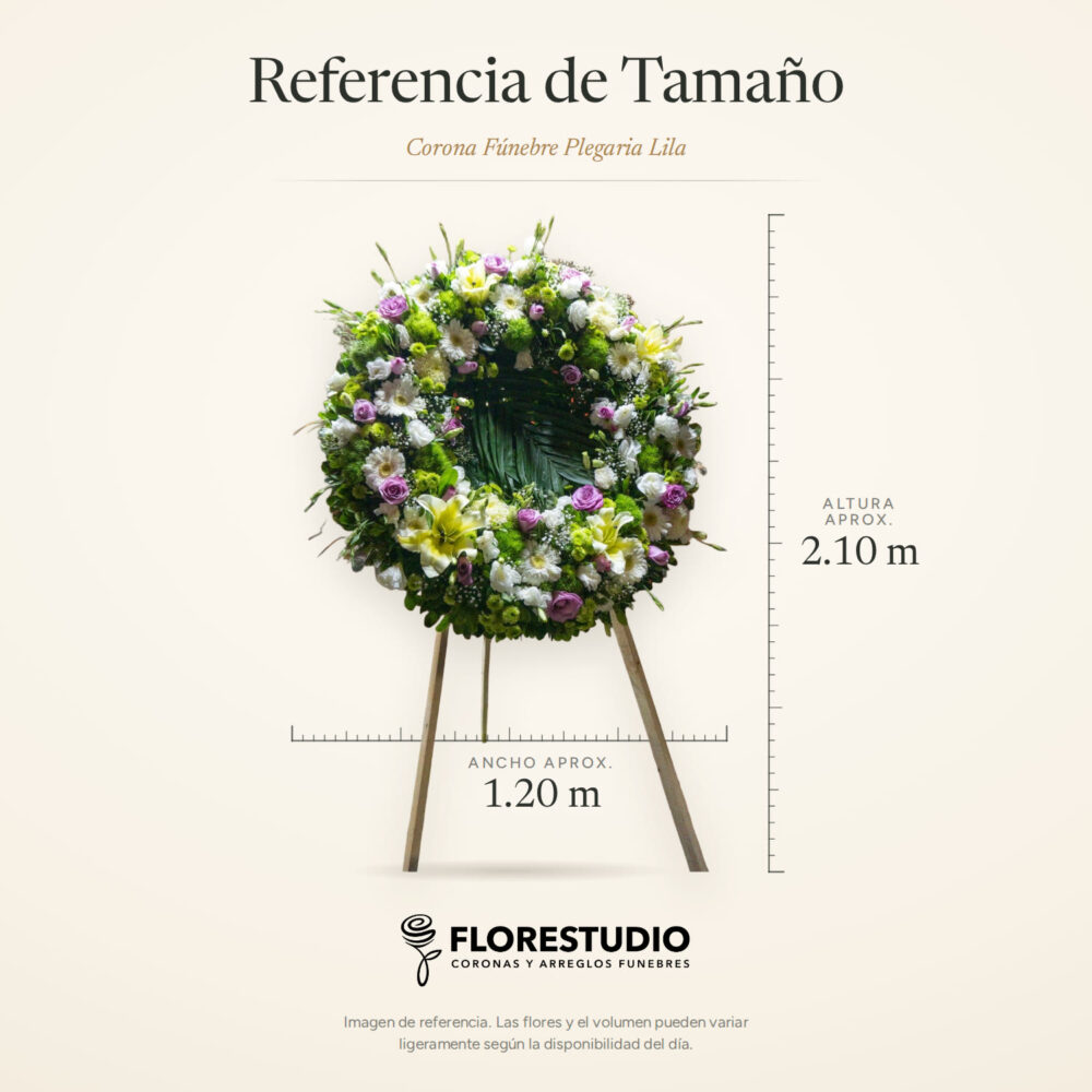 Corona Fúnebre Plegaria Lila, referencia de tamaño: 2.10 m de alto y 1.20 m de ancho Corona Fúnebre Plegaria Lila, referencia de tamaño: 2.10 m de alto y 1.20 m de ancho